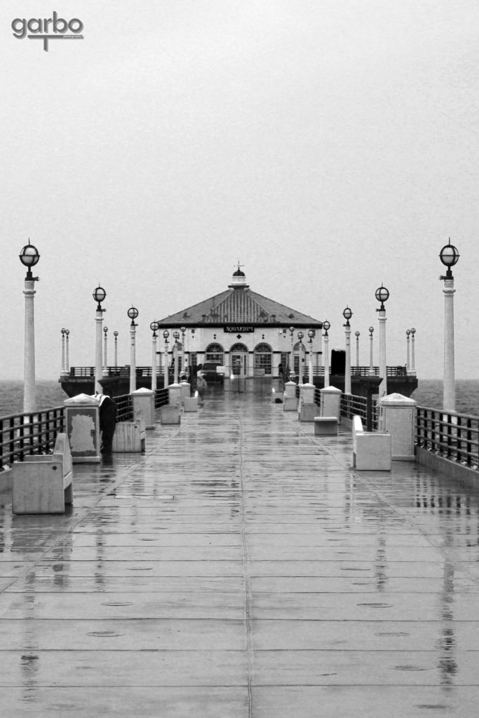 Manhattan Beach pier in rain